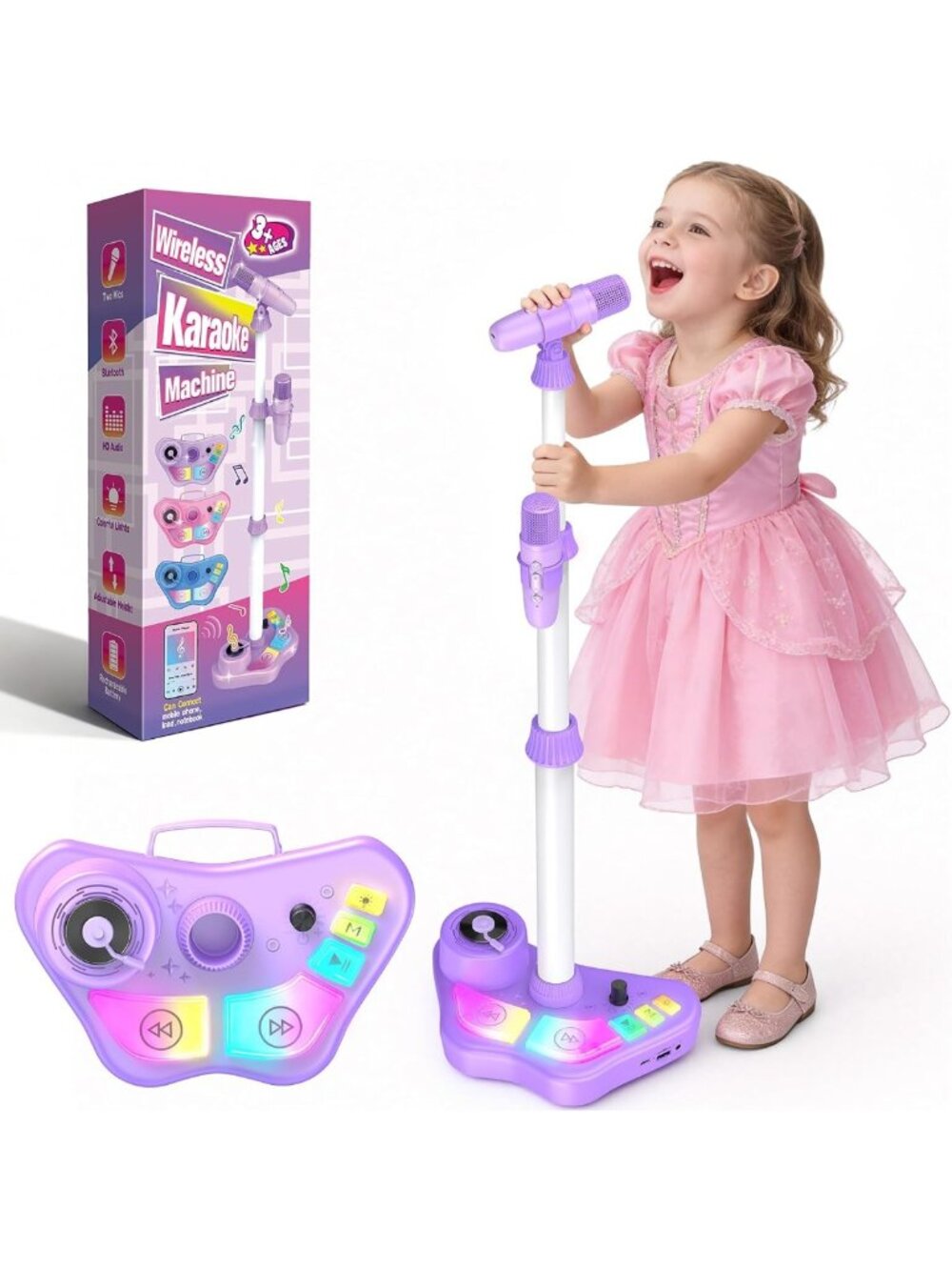 Karaoke Machine for Kids - Rechargeable Bluetooth Speaker & 2 Wireless Mics, Fun